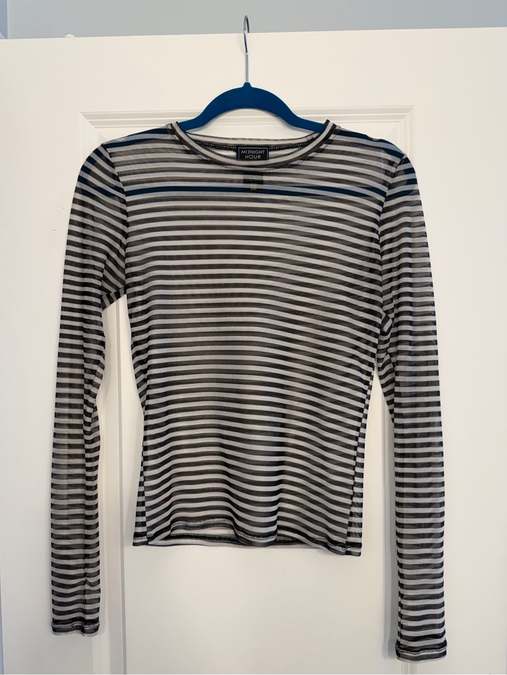 Midnight Hour Mesh Striped Black and White Longsleeve Top